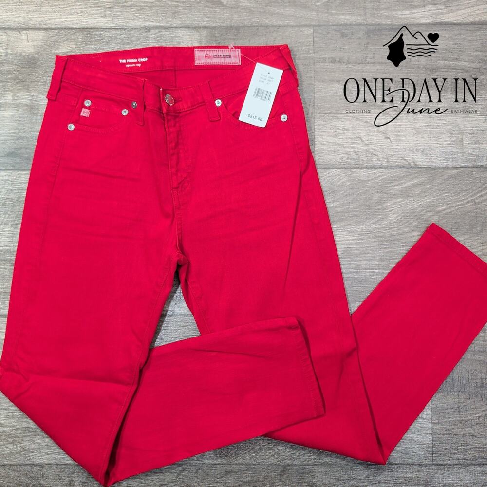 AG Adriano Goldschmied The Prima Crop Cigarette Jeans Red NWT Size 4 (27)